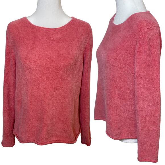 J Jill Chenille Sweater Plush Super Soft Fuzzy Long Sleeve Boatneck Pink Small - Picture 1 of 8